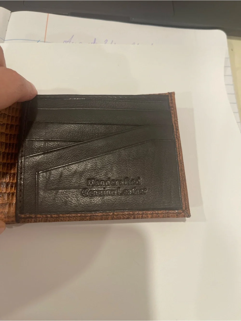 Brown Lizard Embossed Leather Bifold Wallet handcrafted